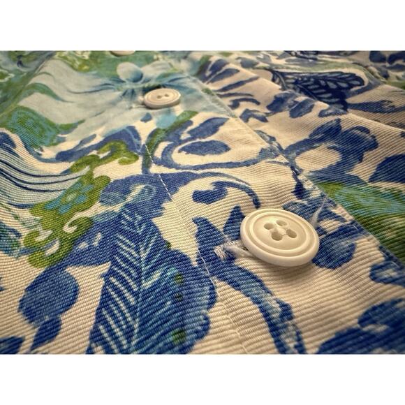 Appleseed's Jacket Blue White Green Resort Wear Floral Button Up Womens 14 - Picture 6 of 10